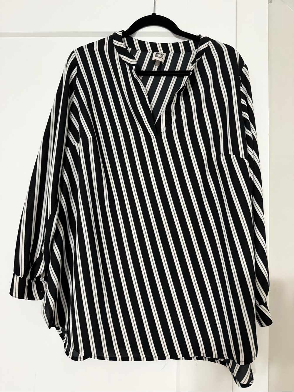 Anne Klein Black and White Vertical Stripe Tunic